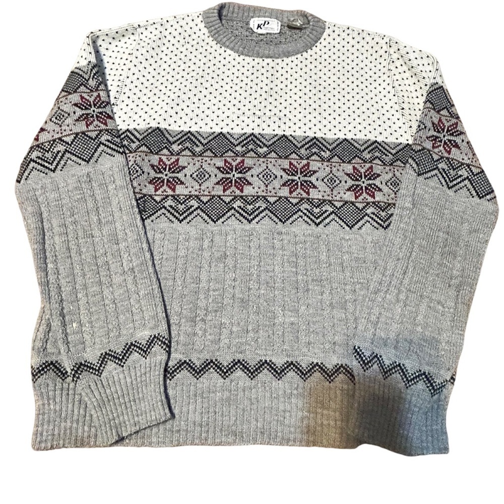 Vintage KP Collection Nordic Sweater Gray Fair Isle Men’s Large
